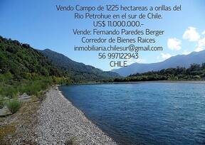 Vendo Campo de 1.225 hectáreas a orilla de Rio sur de Chile