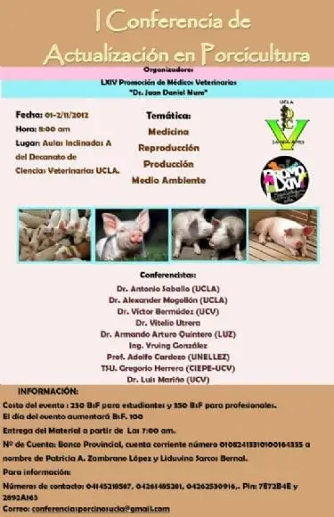 Afiche del Evento - I Conferencias de Actualización en Porcicultura del DCV-UCLA-Venezuela