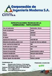 Característica Técnica de la Sembradora -Fertilizadora de maíz y maní